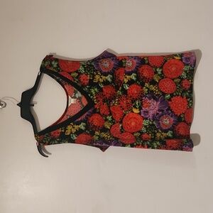 Christopher & Banks sleeveless v-neck red & purple floral dressy knit tank top